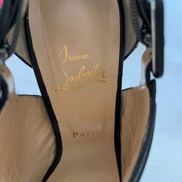 CHRISTIAN LOUBOUTIN Black Leather Suede Bye Bye Cutout Ankle Boots - Picture 3 of 11